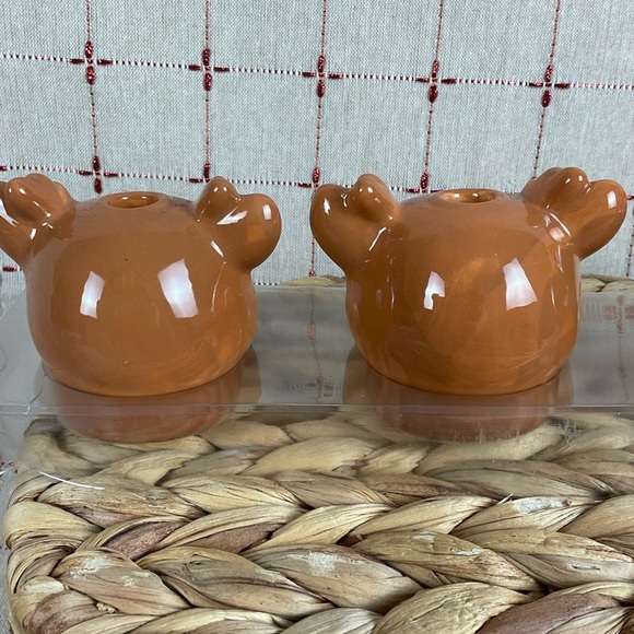 “H for Happy" SET OF 4 Ceramic Reindeer Taper Candle Holders New Holiday Decor - Picture 6 of 15
